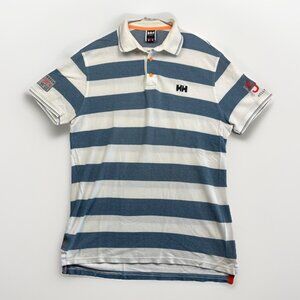 Helly Hansen Ocean Race Polo Shirt Men Sz L Blue White Striped Nautical Sailing